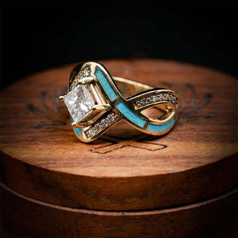 Olivenorma Plated S925 Silver Turquoise Zircon Wave Ring