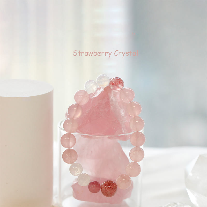 Olivenorma Rose Strawberry Clear Quartz Beaded Bracelet