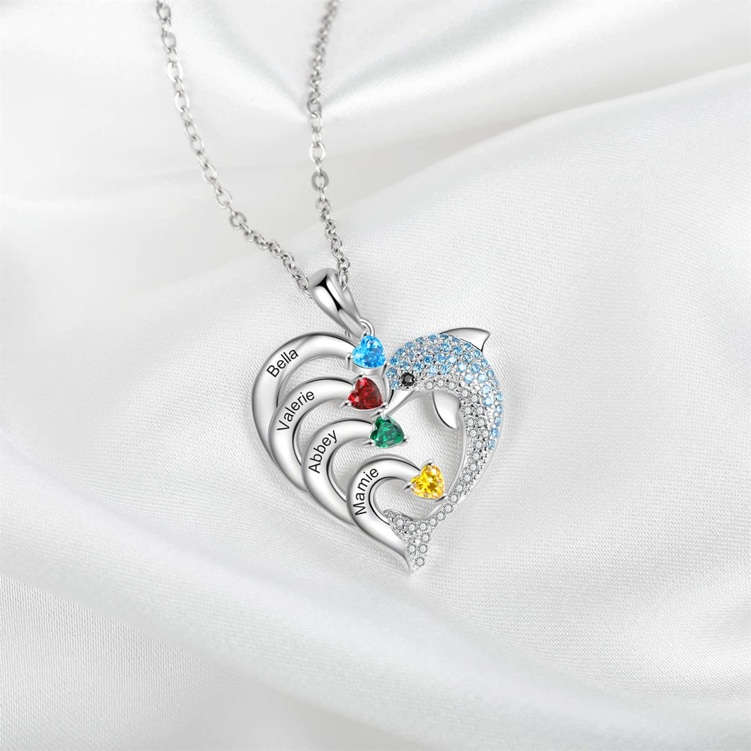 Olivenorma Heart Dolphin Necklace Engraved Stone Pendant Necklace