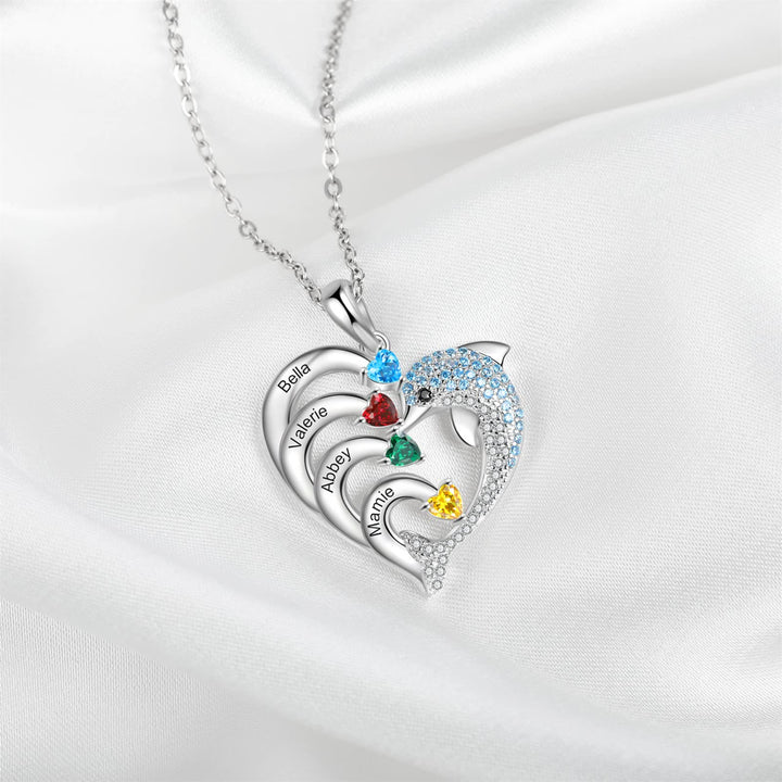 Olivenorma Heart Dolphin Necklace Engraved Stone Pendant Necklace - image 10