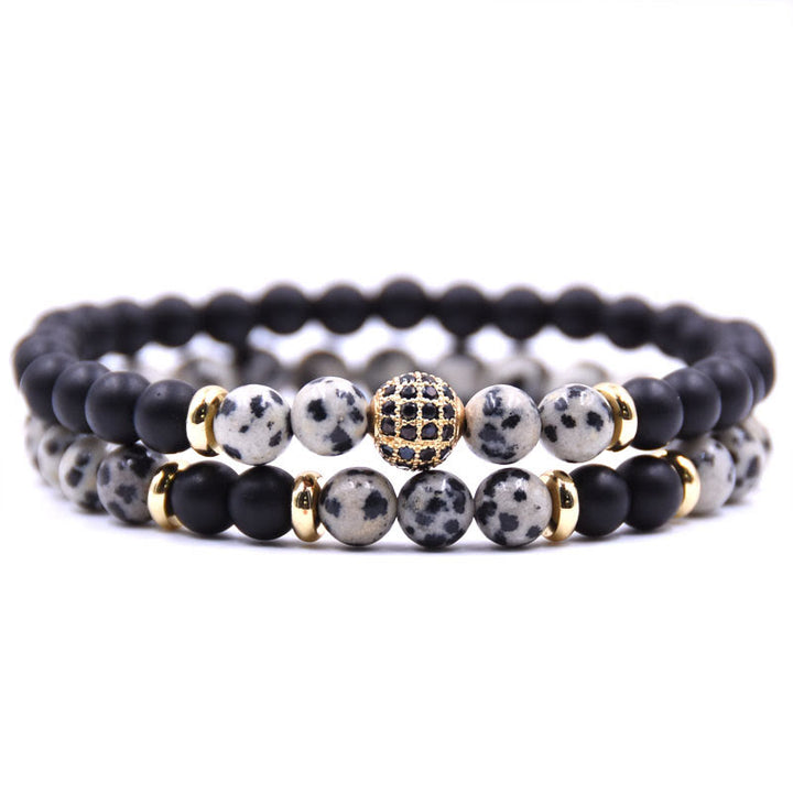 Olivenorma Natural Crystal Two Layer Beaded Men Bracelet