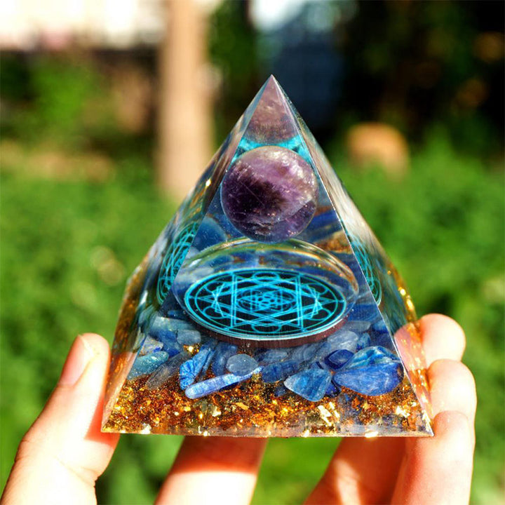 Amethyst with Kyanite Natural Orgone Pyramid