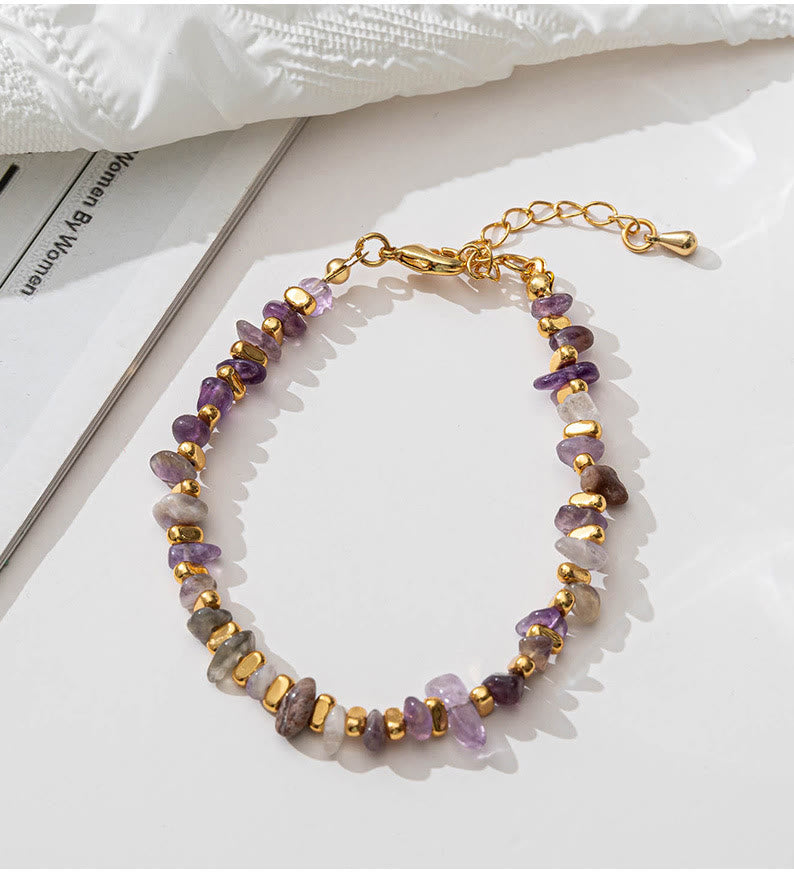 Olivenorma Natural Citrine Beaded Amethyst Gravel Necklace Bracelet