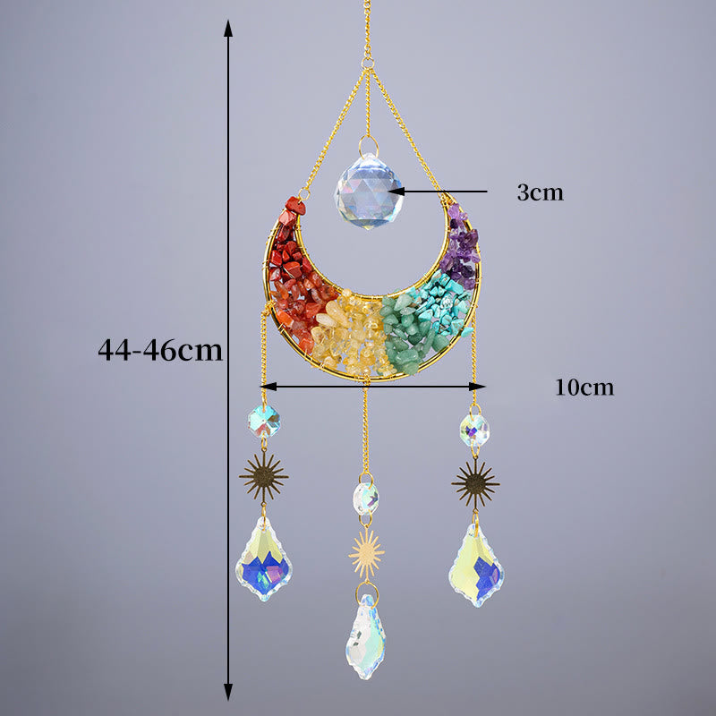 Olivenorma Natural Colorful Crystal Gravel Moon Sun Wind Chime