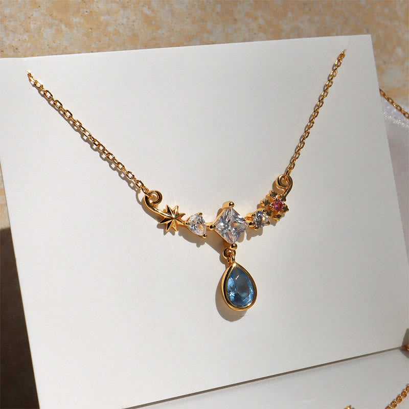 Olivenorma Blue Zircon Pendant With Star Element Design Vintage Inspired Necklace - image 6