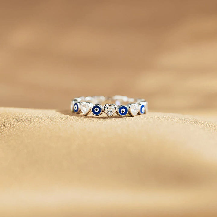 Olivenorma S925 Sterling Silver Heart White Zircon Evil Eye Ring