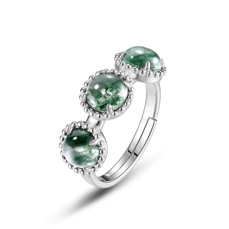 Olivenorma Three Set Round Moss Agate Adjustable Ring