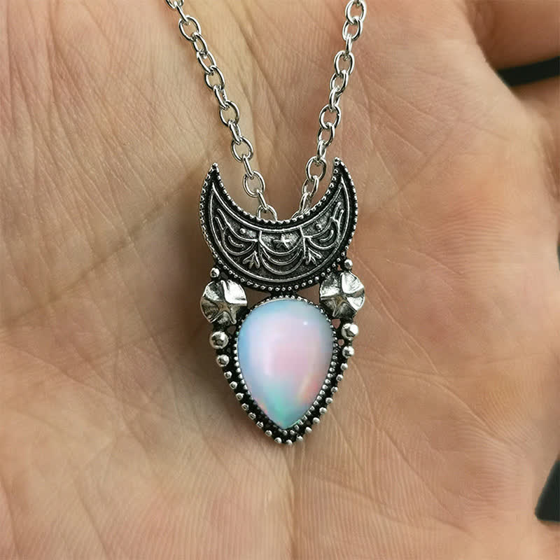 Olivenorma Vintage Moonstone Water Drop And Moon Necklace