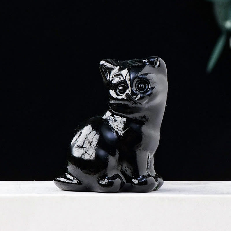 Olivenorma Natural Crystal Lucky Cat Carved Gemstone Decoration - Obsidian - image 10