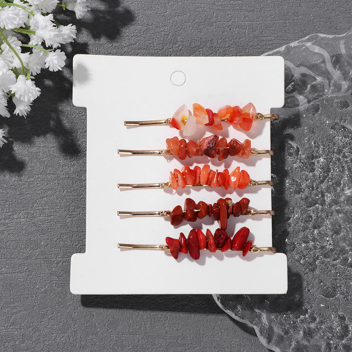 Olivenorma 5Pcs Healing Crystal Hairpin - Red Agate&Red Coral - image 2