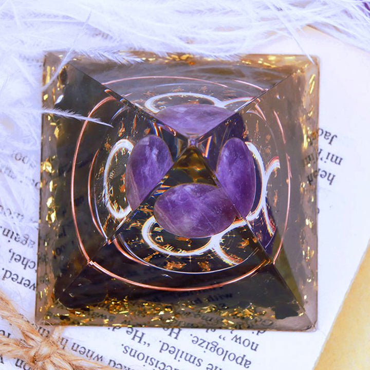 Olivenorma Amethyst Sphere With Obsidian Zodiac Taurus Orgone Pyramid