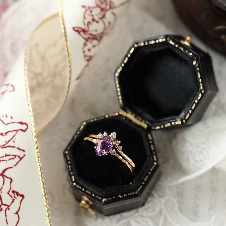 Olivenorma Teardrop Amethyst White Zircon Ring Set