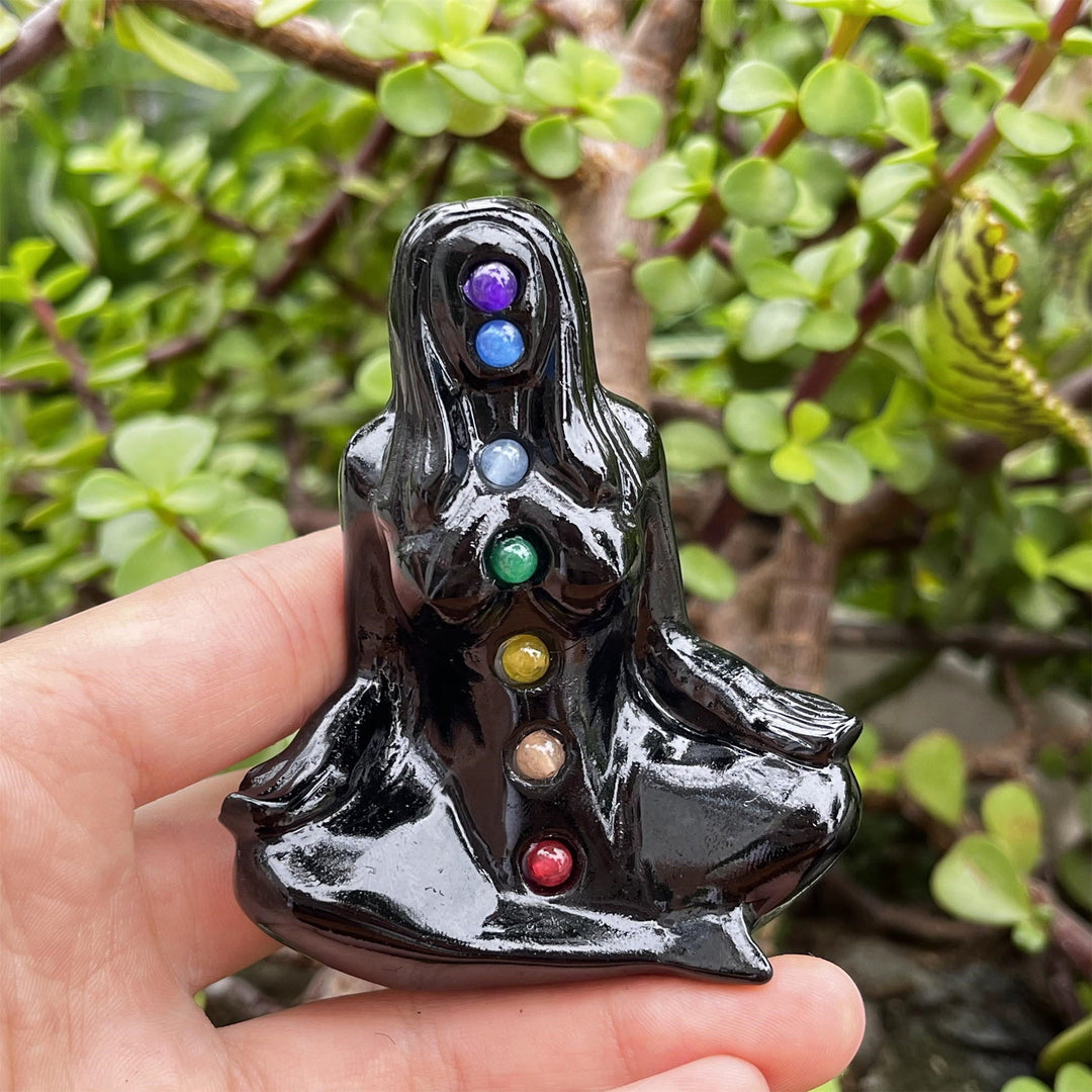 Olivenorma Obsidian Chakra Yoga Goddess Pagan Gemstone Decoration