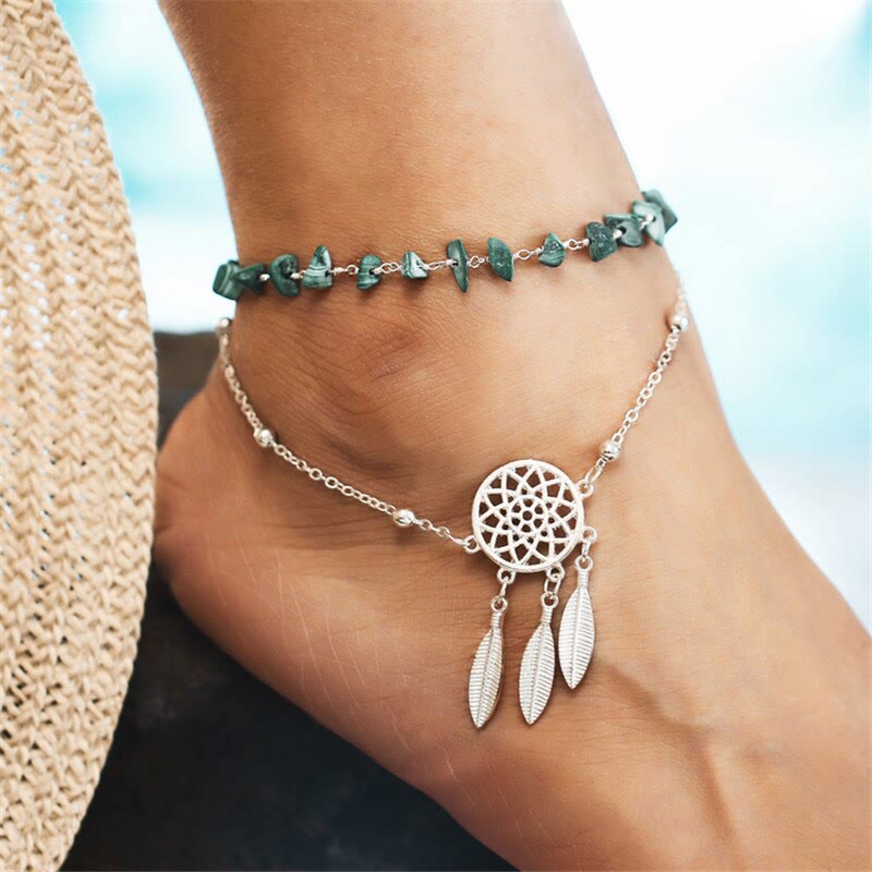 Olivenorma Natural Malachite Gravel String Bracelet Anklet