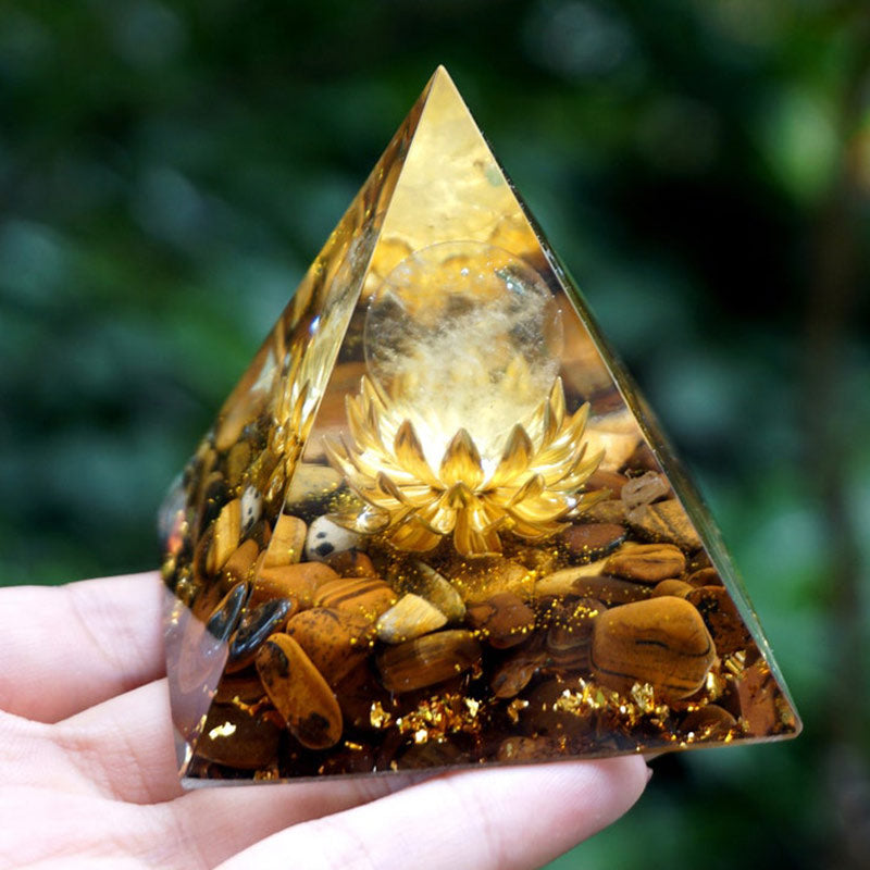 Olivenorma Clear Crystal Tiger Eye Lotus Symbol Orgone Pyramid