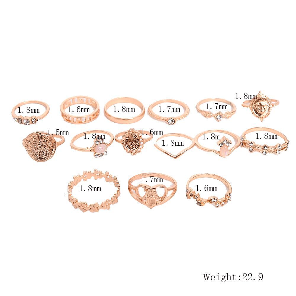 Olivenorma Opal Vintage Cross 15 Piece Alloy Ring Set