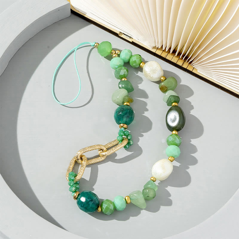 Olivenorma Natural Irregular Stone Beaded Chain Phone Strap - Green Aventurine - image 3