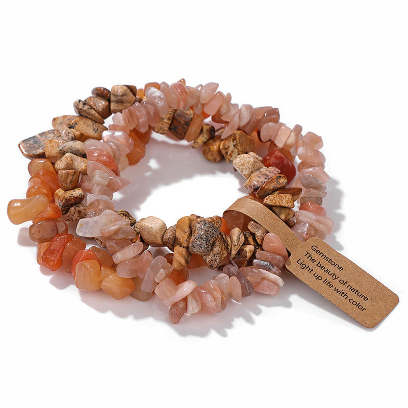 Olivenorma Natural Irregular Crystal Gravel Three Layer Bracelet