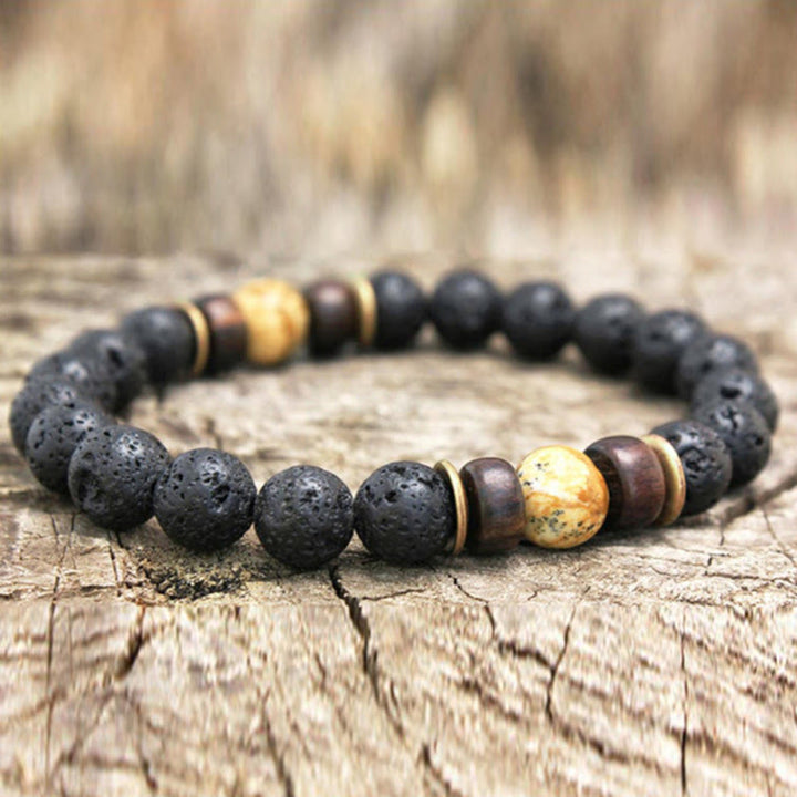 Olivenorma Natural Stone 8mm Wooden Beads Energy Men Bracelet