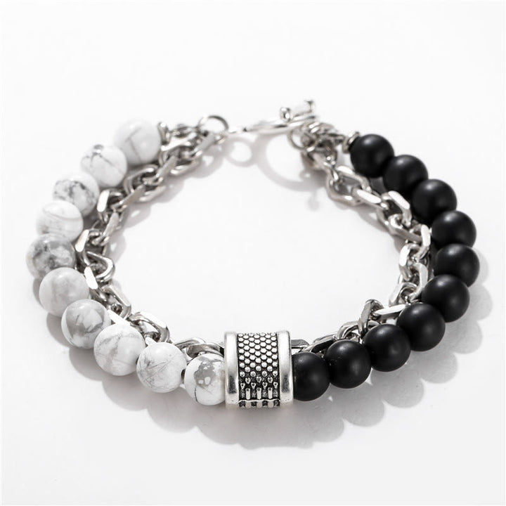 Olivenorma Punk Frosted Stone Combination Geometric Shape Men Bracelet