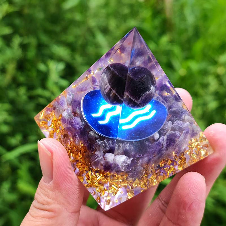 Olivenorma Amethyst Aquarius Zodiac Orgone Pyramid