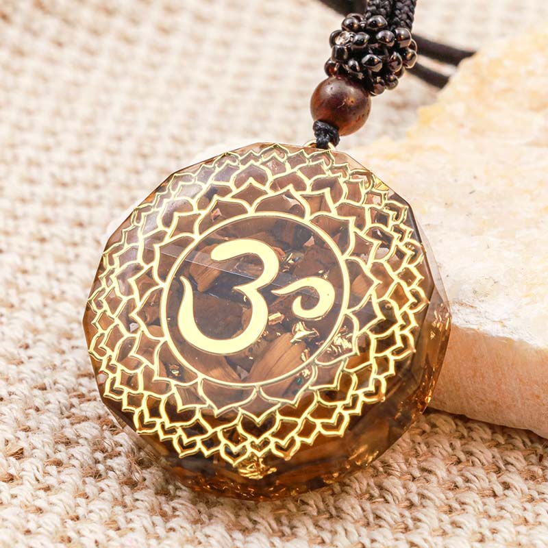 Olivenorma Tiger Eye OM Symbol Protection Necklace