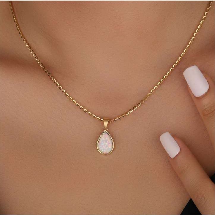 Olivenorma 18k Natural Opal Drop Shape Pendant Necklace