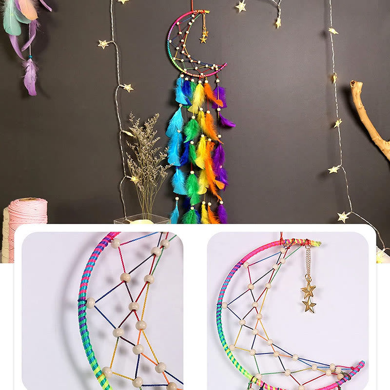 Olivenorma "Colorful Dream" - Moon Colorful Feather Dream Catcher