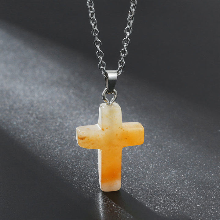 Olivenorma Natural Stone Cross Gemstone Necklace