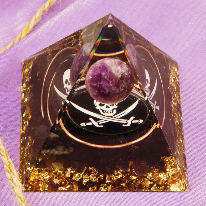 Olivenorma Amethyst Obsidian Skull Symbol Orgone Pyramid