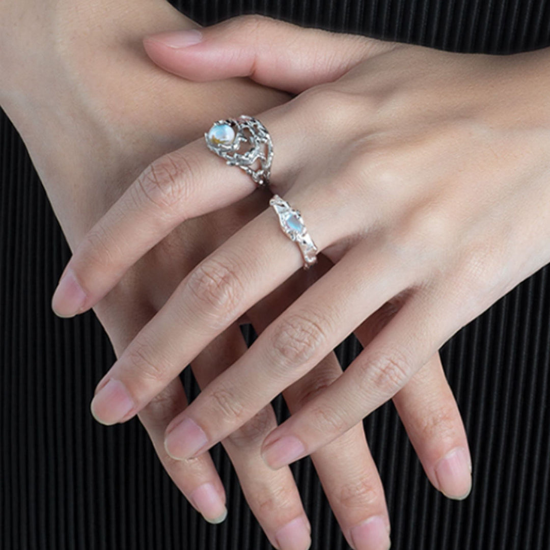 Olivenorma Irregular Branch Pattern Moonstone Ring