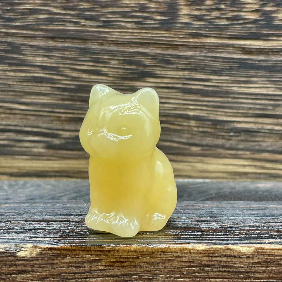 Olivenorma Natural Stone 1.2 Inch Cute Kitten Gemstone Decoration - Yellow Aventurine - image 1