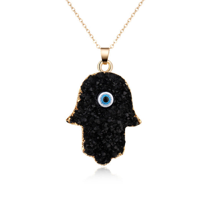 Olivenorma Hamsa Evil Eye Obsidian Clear Crystal Necklace