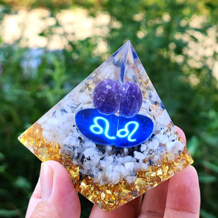 Olivenorma Amethyst with Clear Quartz Leo Zodiac Orgone Pyramid