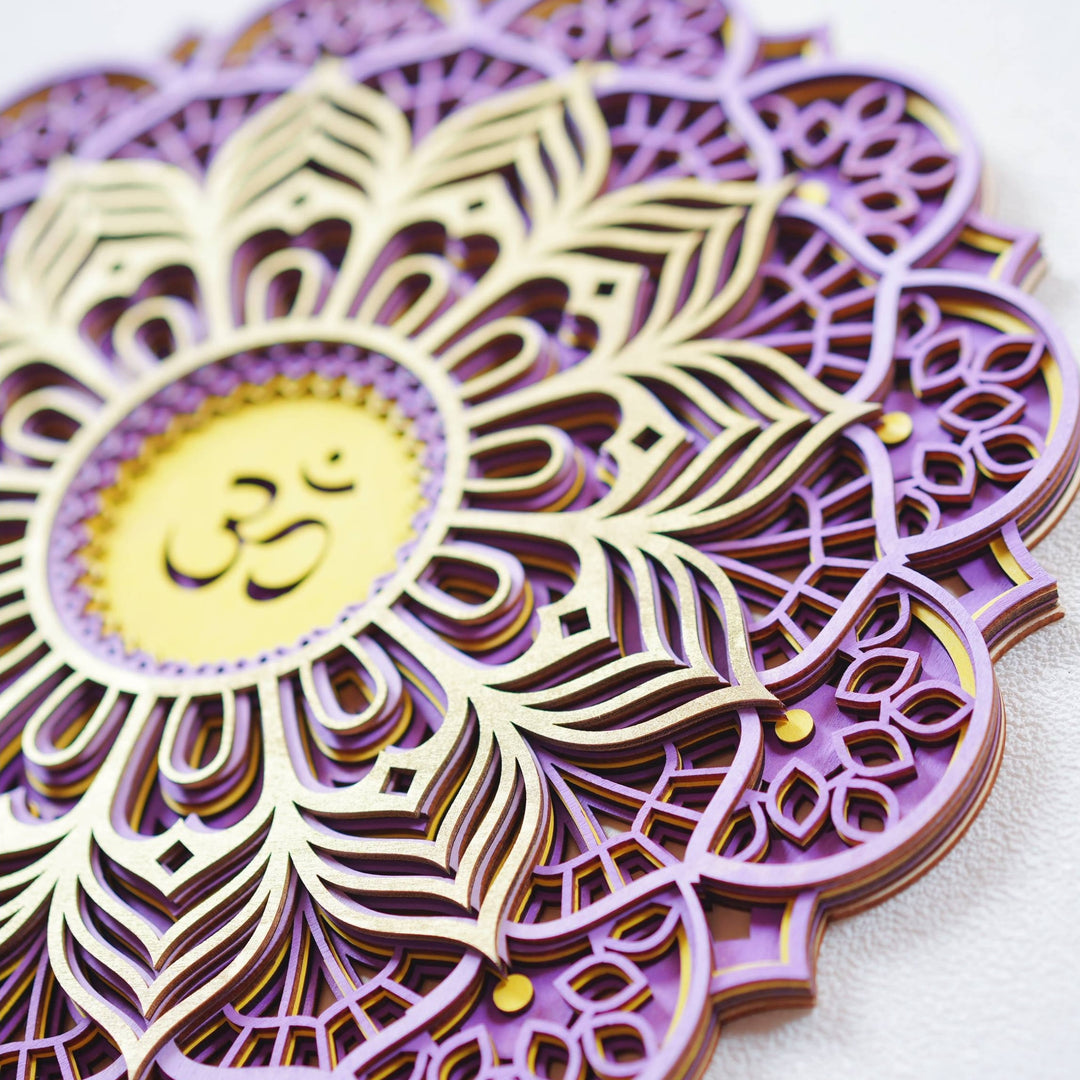 Olivenorma Purple Pink Om Hamsa Chakra 3D Carving Wall Decor