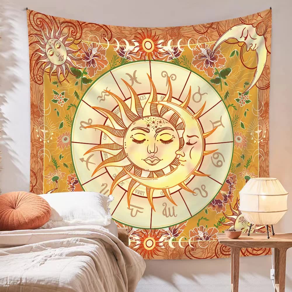 Olivenorma Yellow Sun Boho Zodiac Tapestry