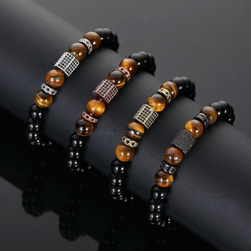 Olivenorma Men's Frosted Black Bead Tiger Eye Bracelet