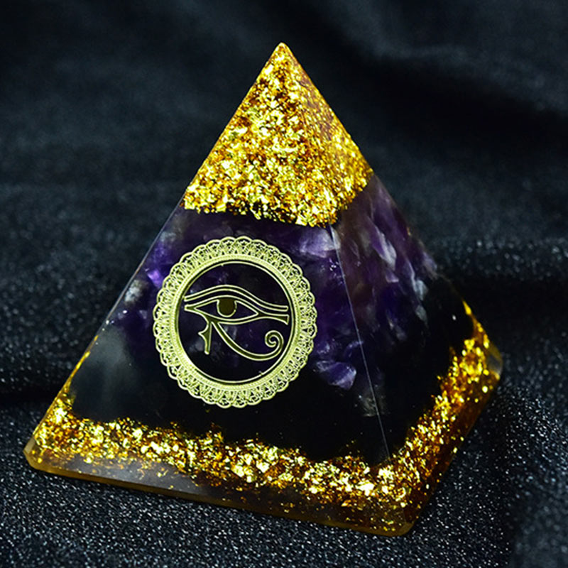 Olivenorma Divine Vision Amethyst & Obsidian Eye of Horus Orgone Pyramid - image 2