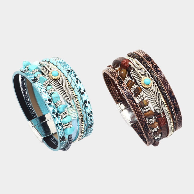Olivenorma Brown Vintage Turquoise Multi-layer Leather Bracelet