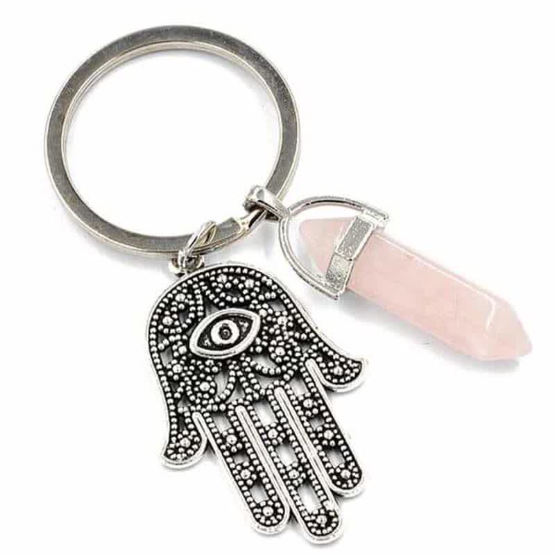 Olivenorma Inspiring Hamsa Hand Crystal Keychain - Rose Quartz - image 9