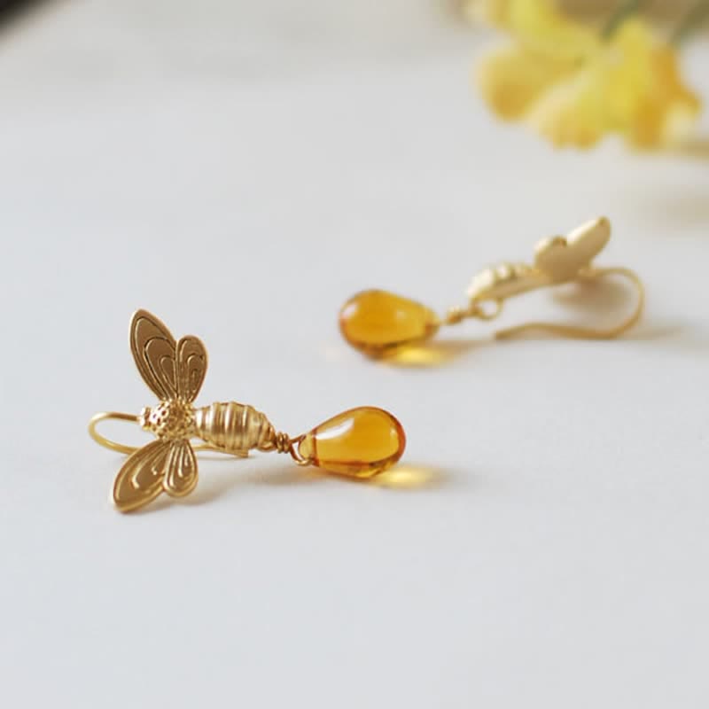 Olivenorma Bee Topaz Honey Drop Amber Earrings & Necklace - Earrings - image 1
