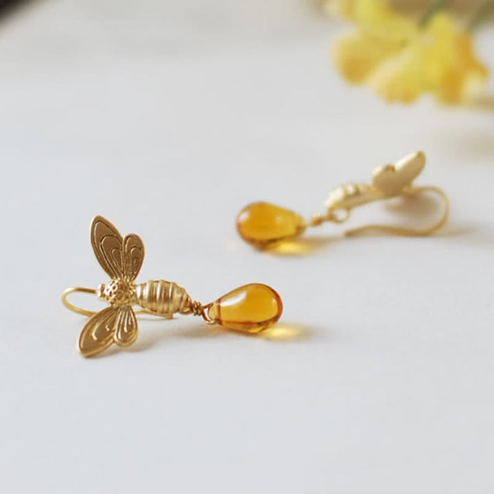 Olivenorma Bee Topaz Honey Drop Amber Earrings & Necklace - Earrings - image 1