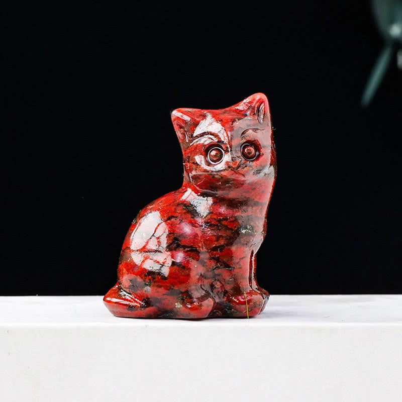 Olivenorma Natural Crystal Lucky Cat Carved Gemstone Decoration - Red Sesame Stone - image 19