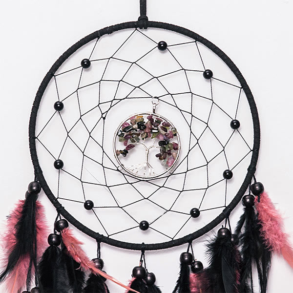 Olivenorma Tourmaline Black Pink Feather Dream Catcher