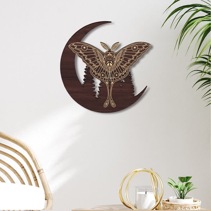 Olivenorma Crescent Moon Moth Wooden Wall Decor