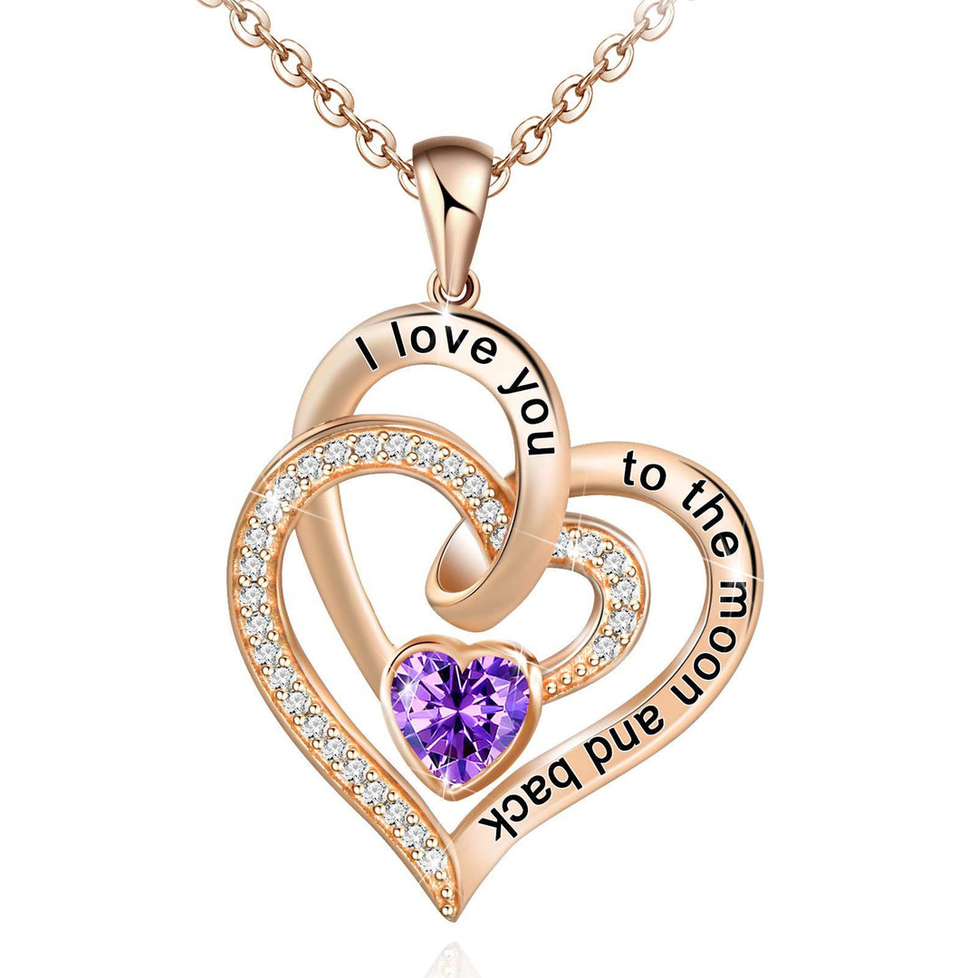FREE Today: "I Love You to the Moon and Back" – Eternal Hearts Birthstone Necklace - Rosegold - February - Card Style One - image 36