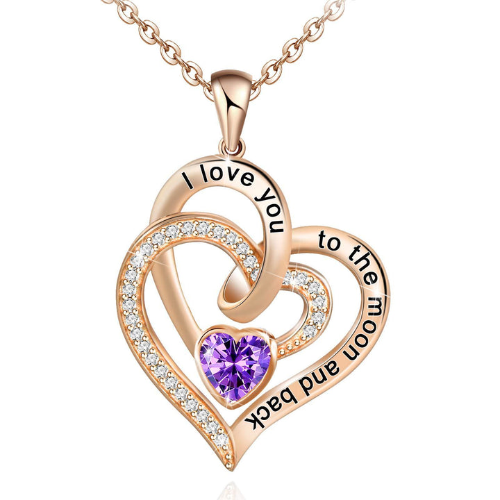 FREE Today: "I Love You to the Moon and Back" – Eternal Hearts Birthstone Necklace - Rosegold - February - Card Style One - image 36