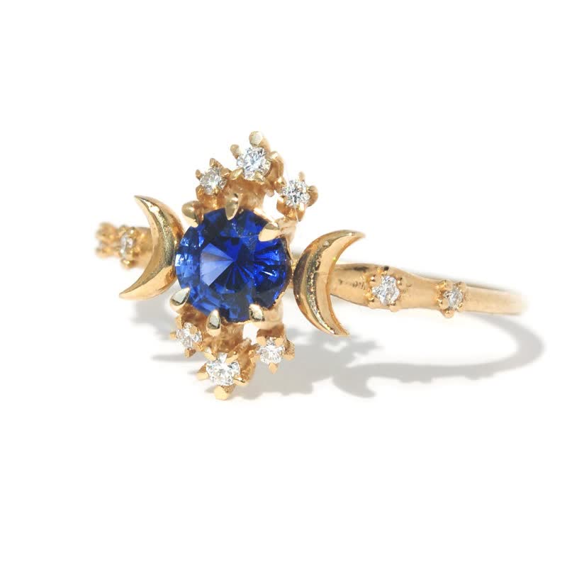 Olivenorma Delicate Gold Sapphire Moon And Star Ring - image 2