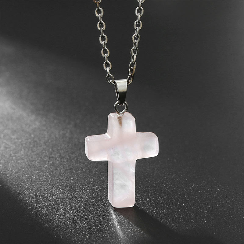 Olivenorma Natural Stone Cross Gemstone Necklace