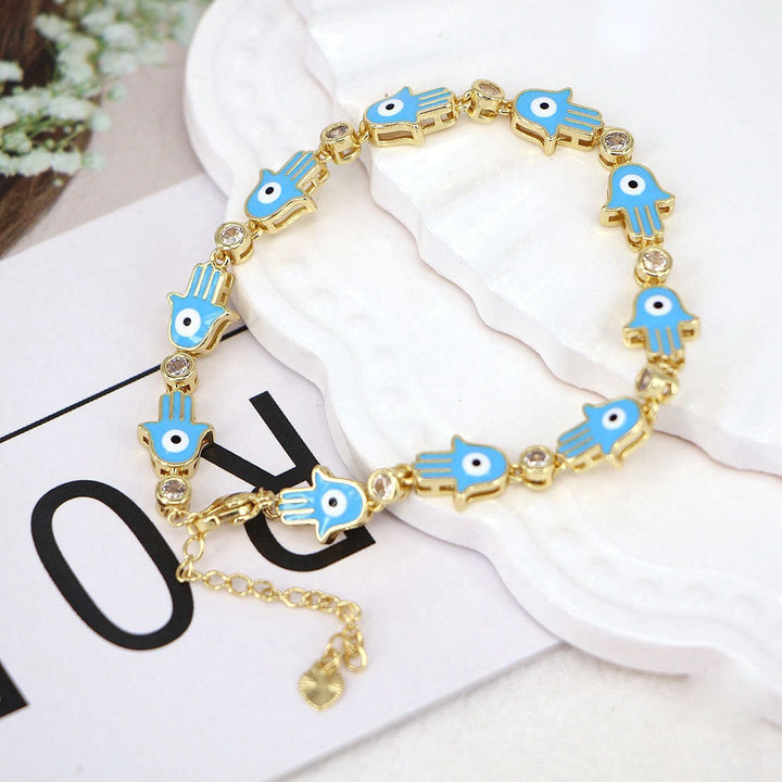 Olivenorma Colorful Enameled Zircon Evil Eye Hamsa Bracelet